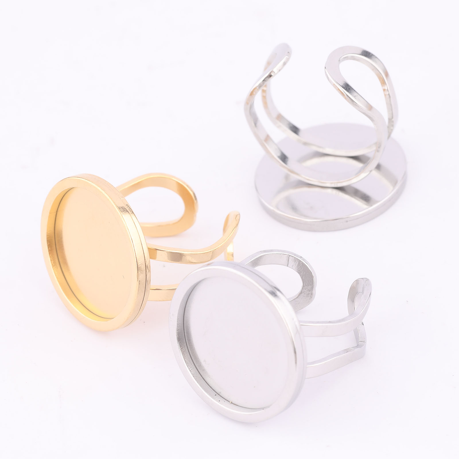 Gold Plated Ring - 5개 18mm 라운드 카보숑 링 베젤