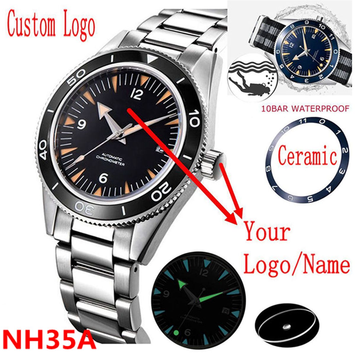 사용자 정의 로고 NH35 무브먼트 시계 10bars  - Mens Mechanical Watch 리뷰 및 가격