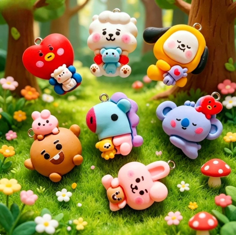 7pcs BT21 수지 만화 참 DIY 액세서리 공예  - Drop Earrings 리뷰 및 가격
