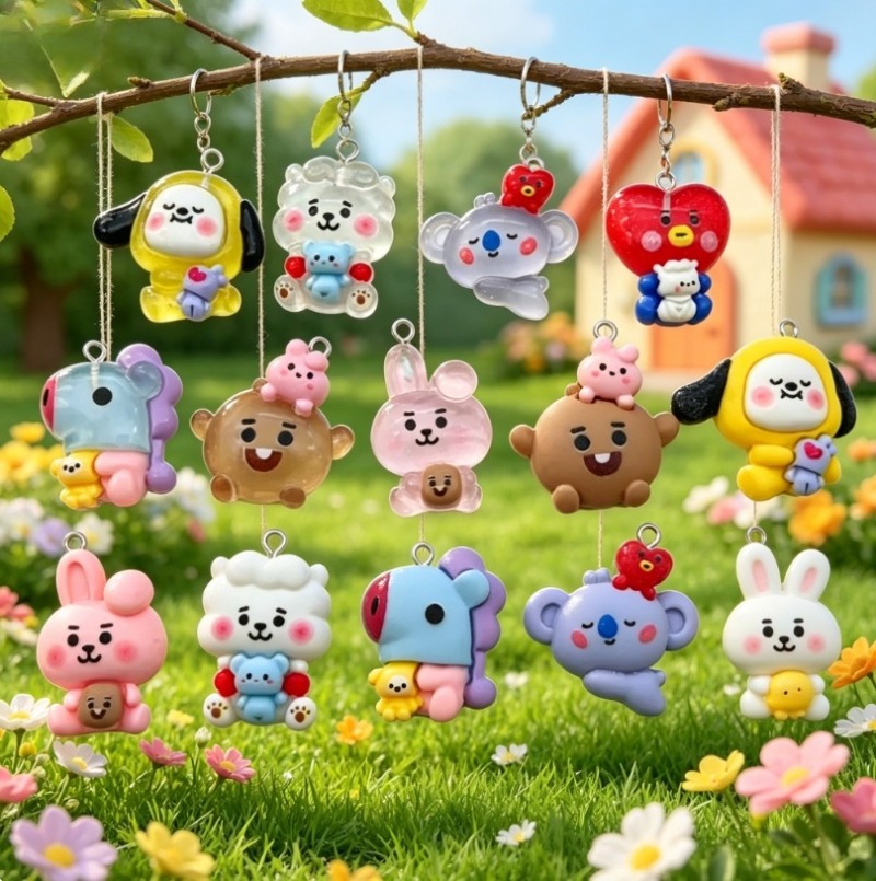 7pcs BT21 수지 만화 참 DIY 액세서리 공예  - Drop Earrings 리뷰 및 가격