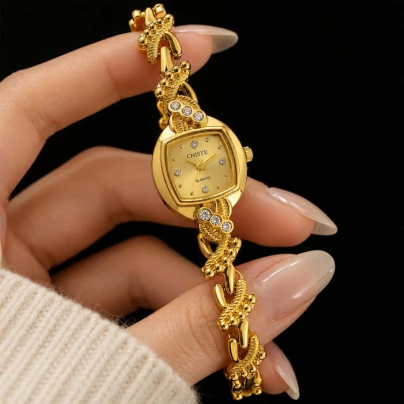 패션 여성 쥬얼리 시계 럭셔리 골드 라인스톤 다이얼 트 - Jewelry Watches Brands 리뷰 및 가격